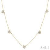 1/4 ctw Heart Motif Round Cut Diamond Station Necklace in 14K Yellow Gold